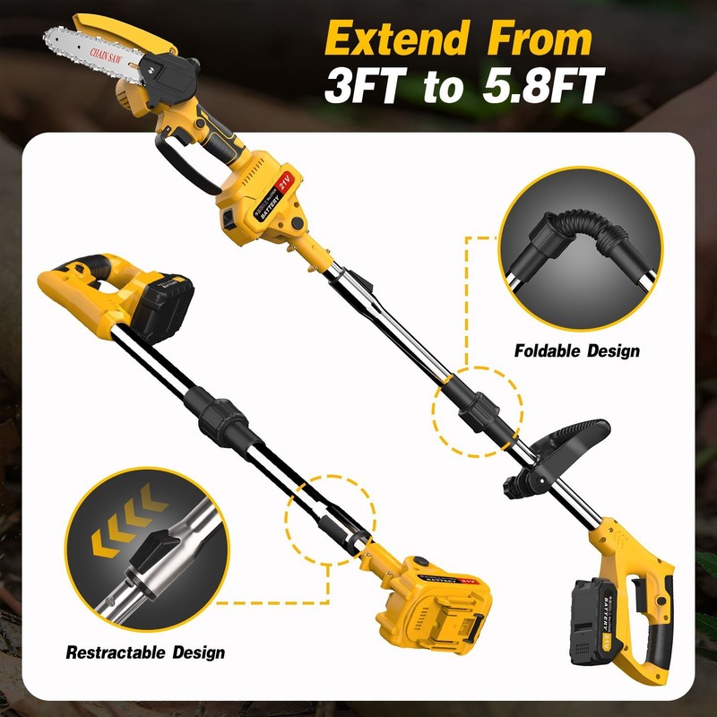 Cordless Pole Saw, Brushless Mini Chainsaw with Pole With 2 Pack 21V Batteries gallery