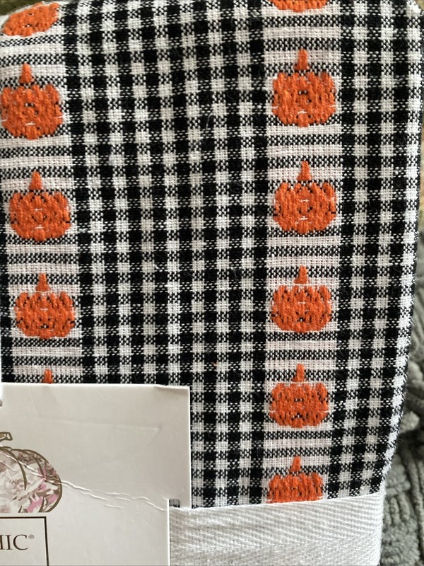 Shabby Chic Oblong Tablecloth Checkered - Black, White, Orange Pumpkins, 60x120” gallery