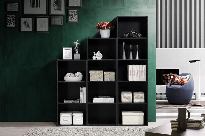 Compact Black 3-Shelf Bookcase - Durable Engineered Wood for Clutter-Free Living gallery