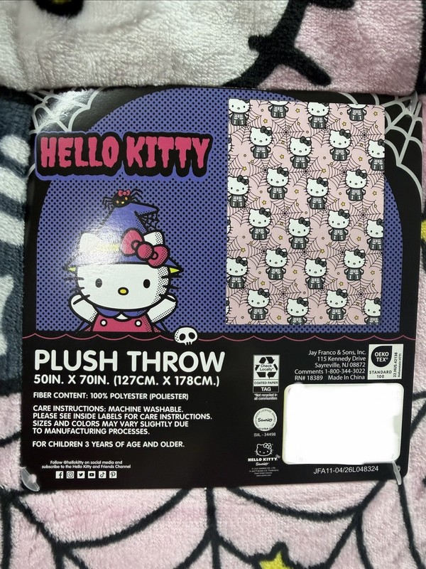 Hello Kitty Skeleton Spiderweb Halloween Plush Throw Blanket 50x70 Pink Black gallery