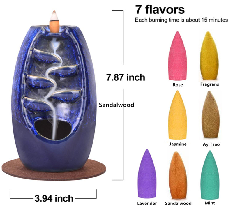 Ceramic Backflow Incense Cone Burner Holder Glaze WaterfallFY018 &60 Cones Gift gallery