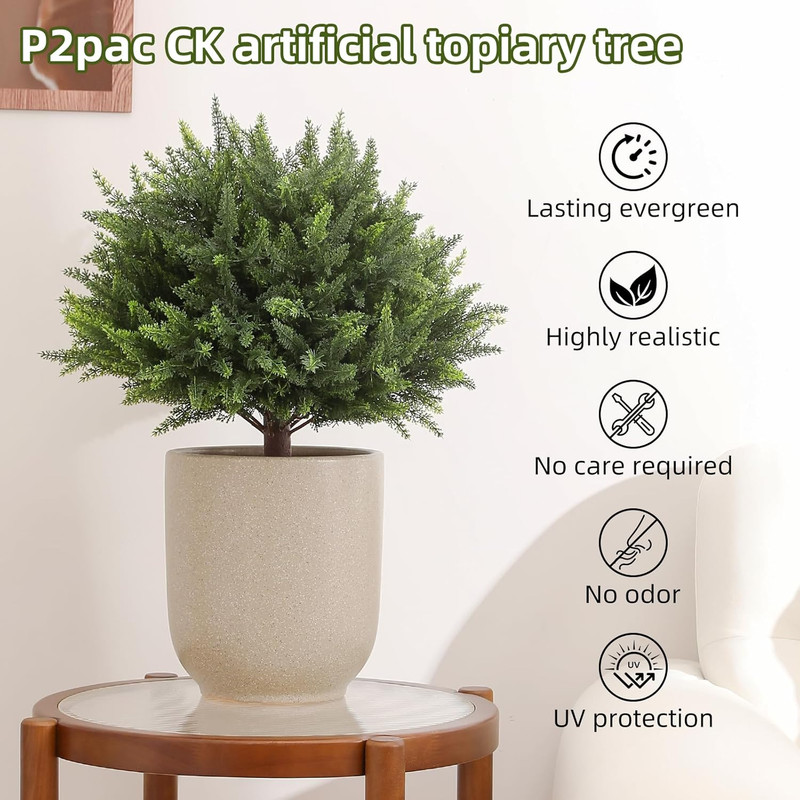 2 Pack 23.6" UV Resistant Artificial Cedar Topiary for Indoor/Outdoor Decor gallery