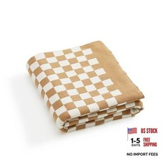 100% Cotton Checkered Throw Blanket Lightweight Breathable 51″L x 63″W Khaki