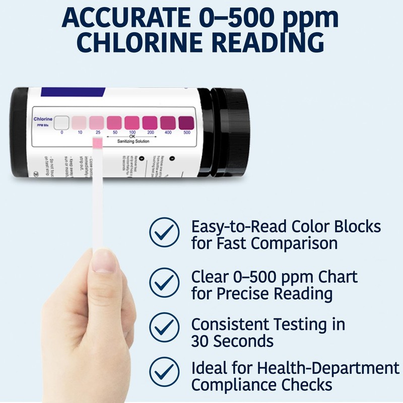 200 Strips - Chlorine Sanitizer Test Strips Food Service 0-500 ppm (Value Pack) gallery