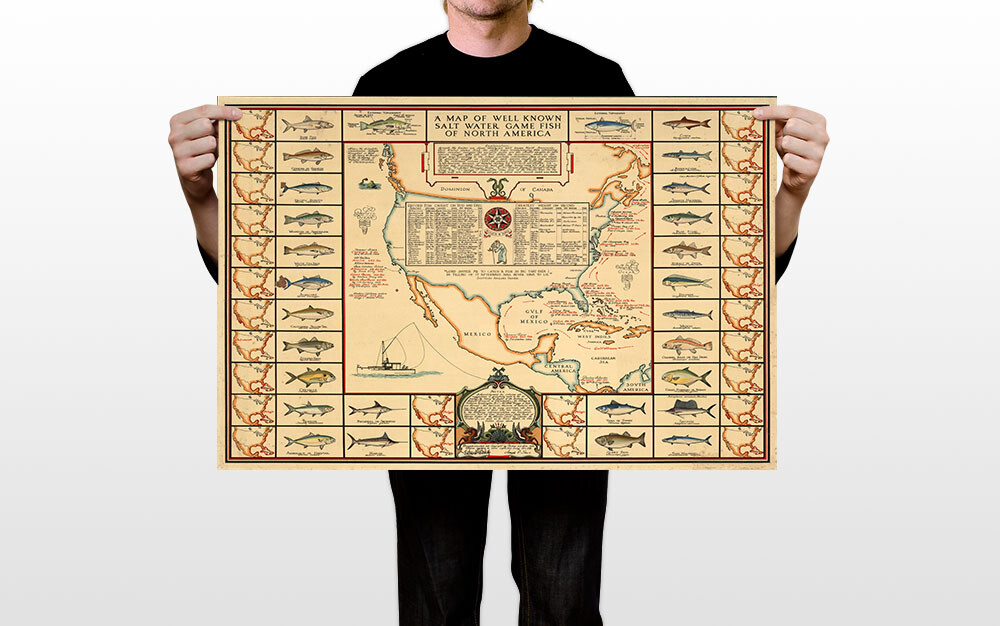 1930s Saltwater Game Fish Map North America Fishing Map Wall - POSTER 20"x30" gallery
