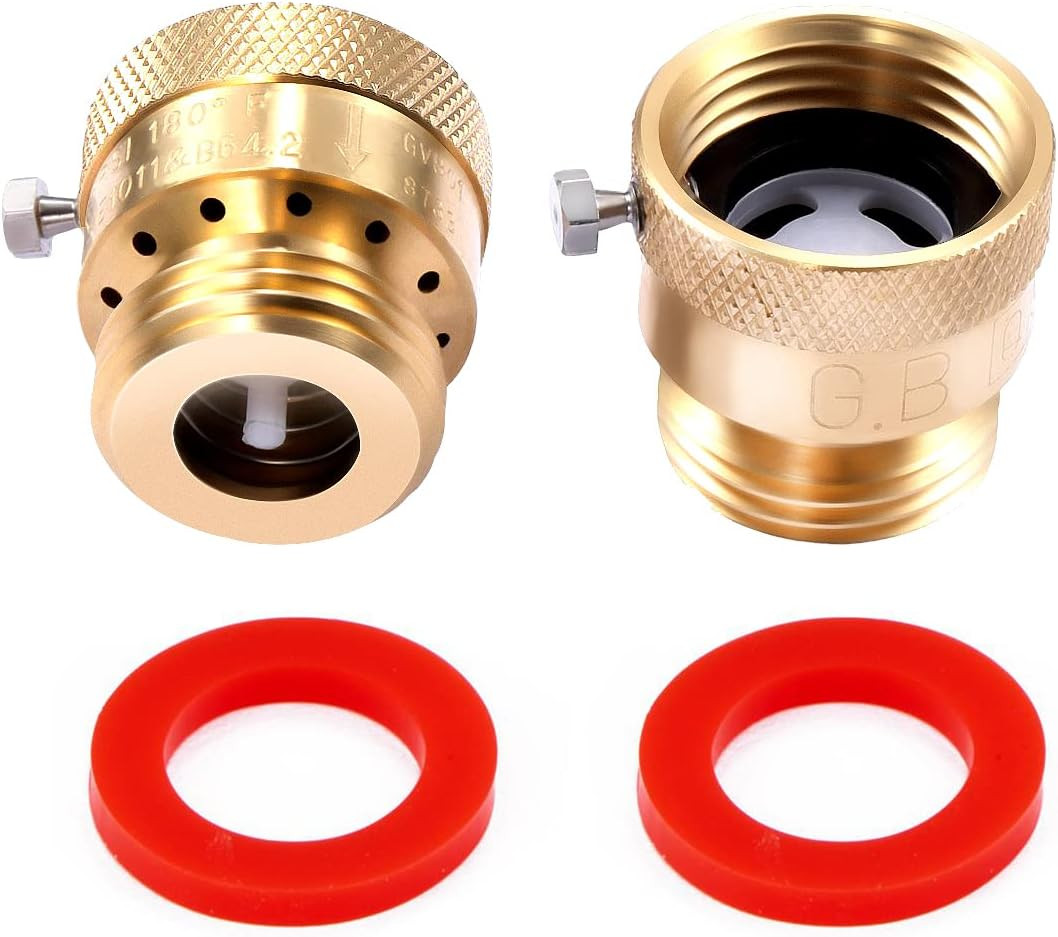 2 Pack Brass 3/4" Inch GHT Hose Bibb Connector Backflow Preventer Vacuum Breaker gallery