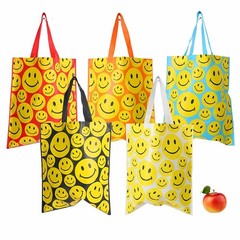 Bulk 25 Pack Smiley Face Reusable Shopping Tote Bags – 15×16 Inch Multicolor …