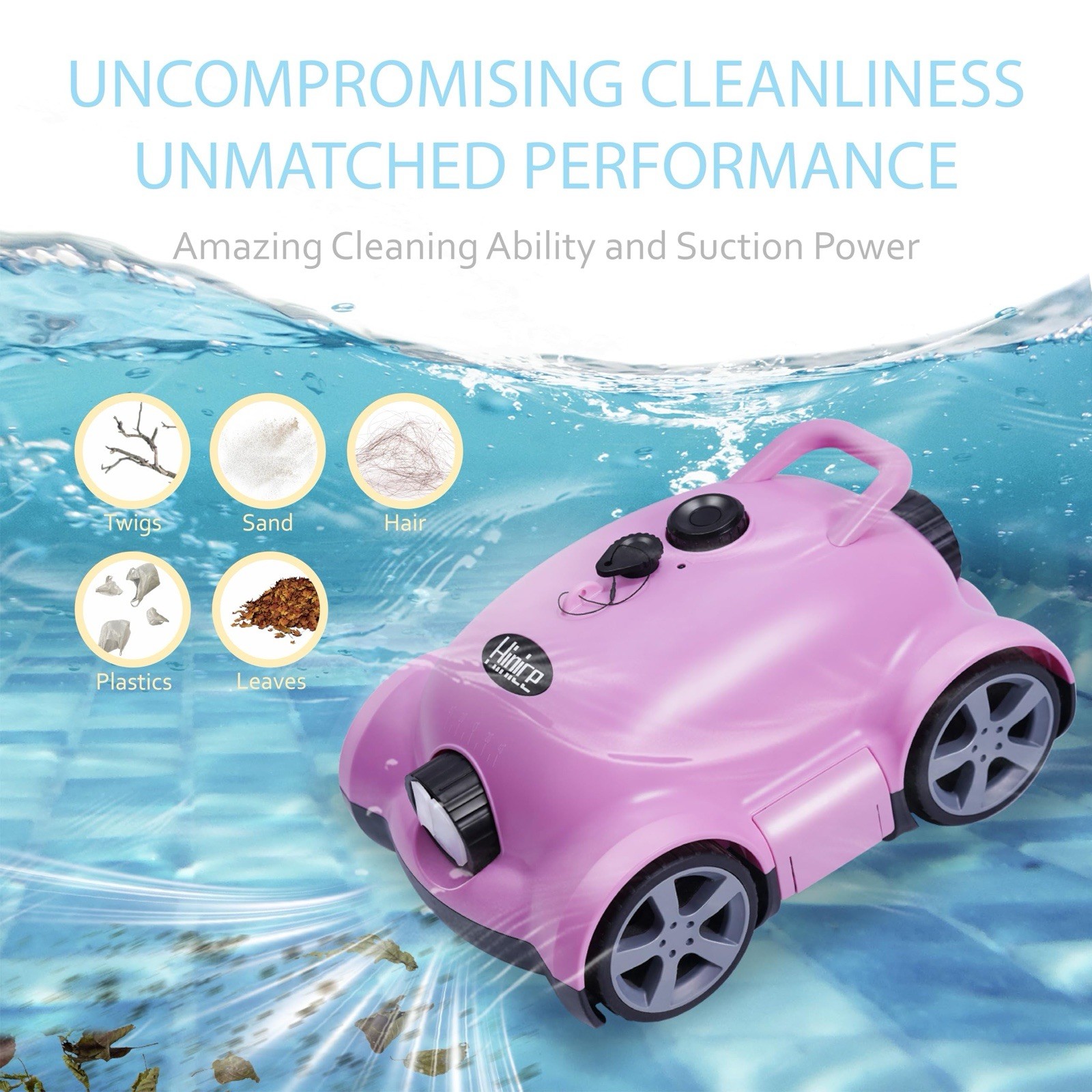 Pool Cleaner Robot for In-Ground/Above Ground Pools - Battery Powered - Pink gallery