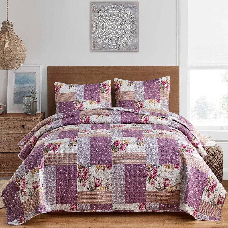 3 Piece Authentic Blooming Patchwork Quilt Set Bedspread Coverlet & Shams Queen gallery