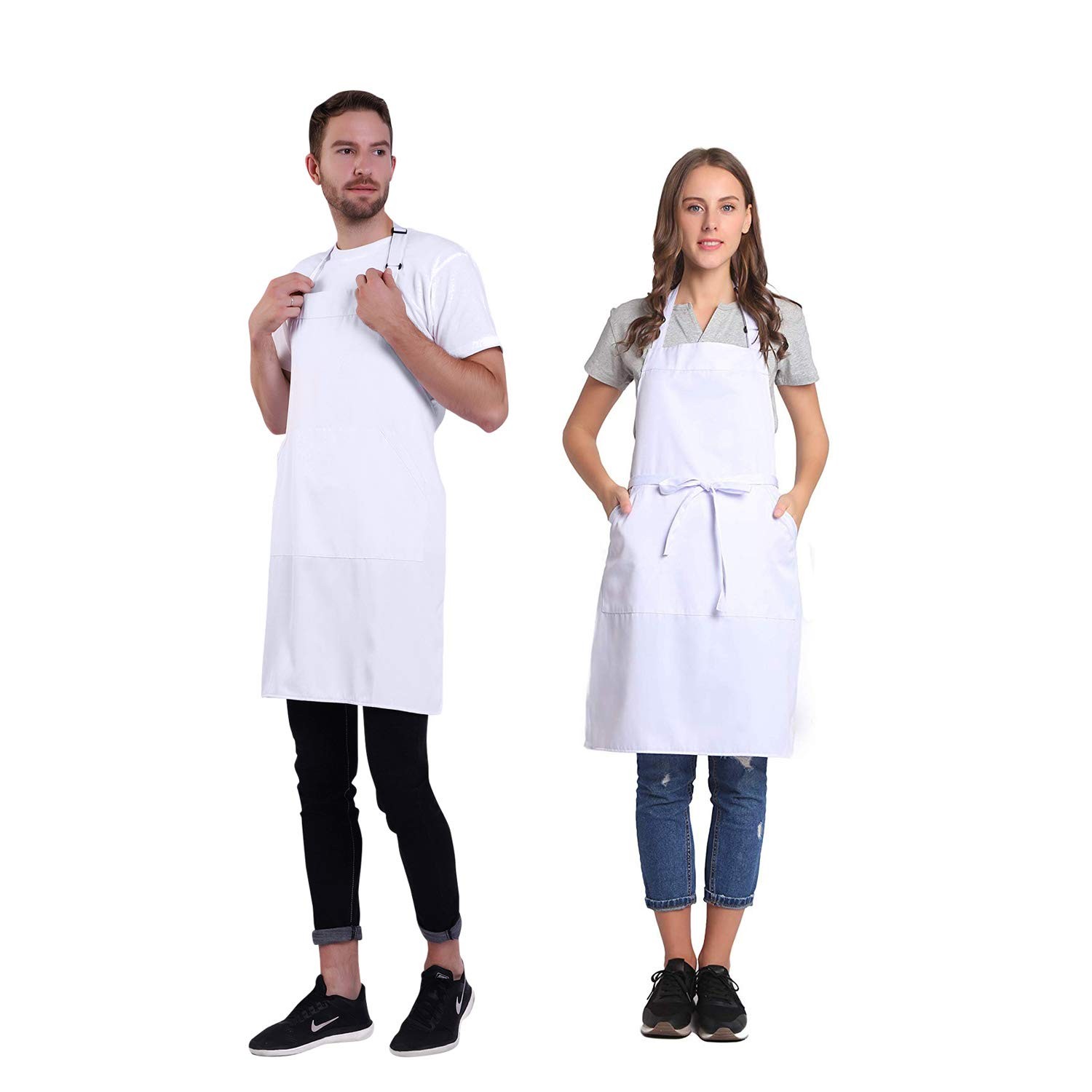 Adjustable Bib Apron with Long Ties for Women Men 18 Colors Chef Kitchen Cooking gallery