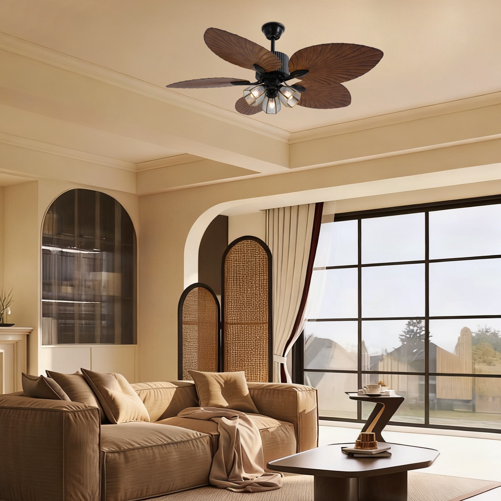 52'' Ceiling Fan w/ LED Light With Remote Control 5 Blades Tropical Palm Leaf gallery