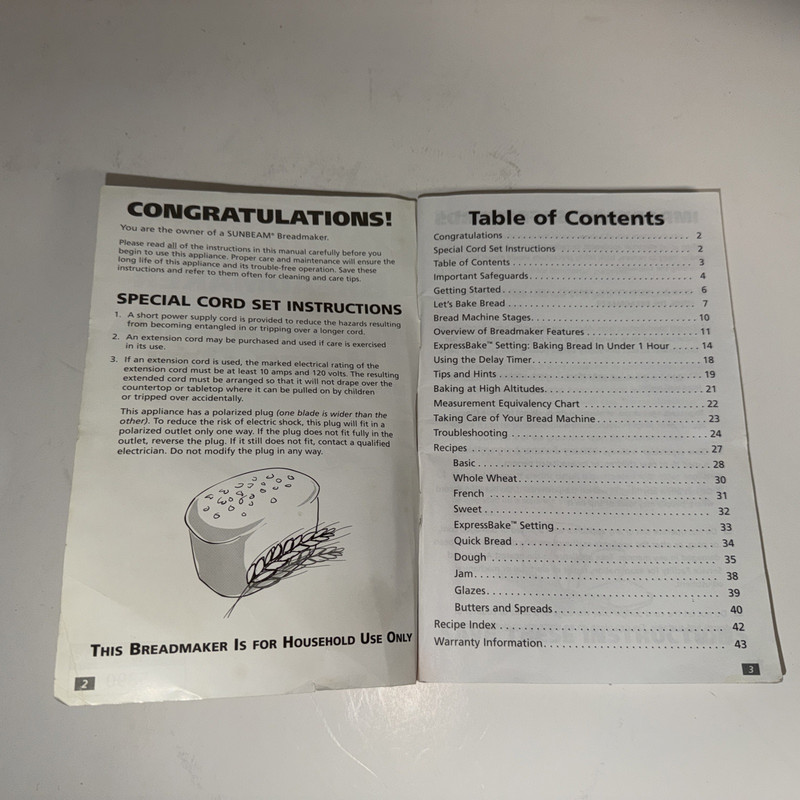 Sunbeam 5890 Breadmaker User Manual English And Spanish Instruction Recipes gallery