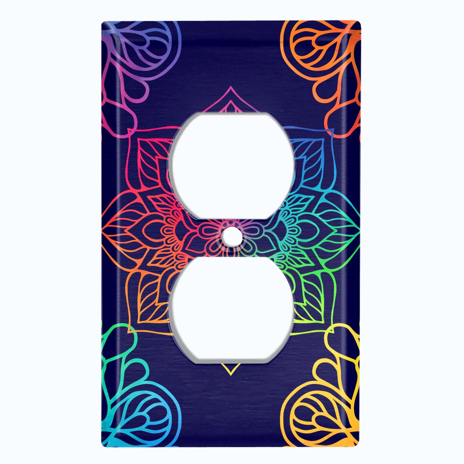 Metal Light Switch Cover Wall Plate Rainbow Mandala Flower Pattern Black MDL103 gallery