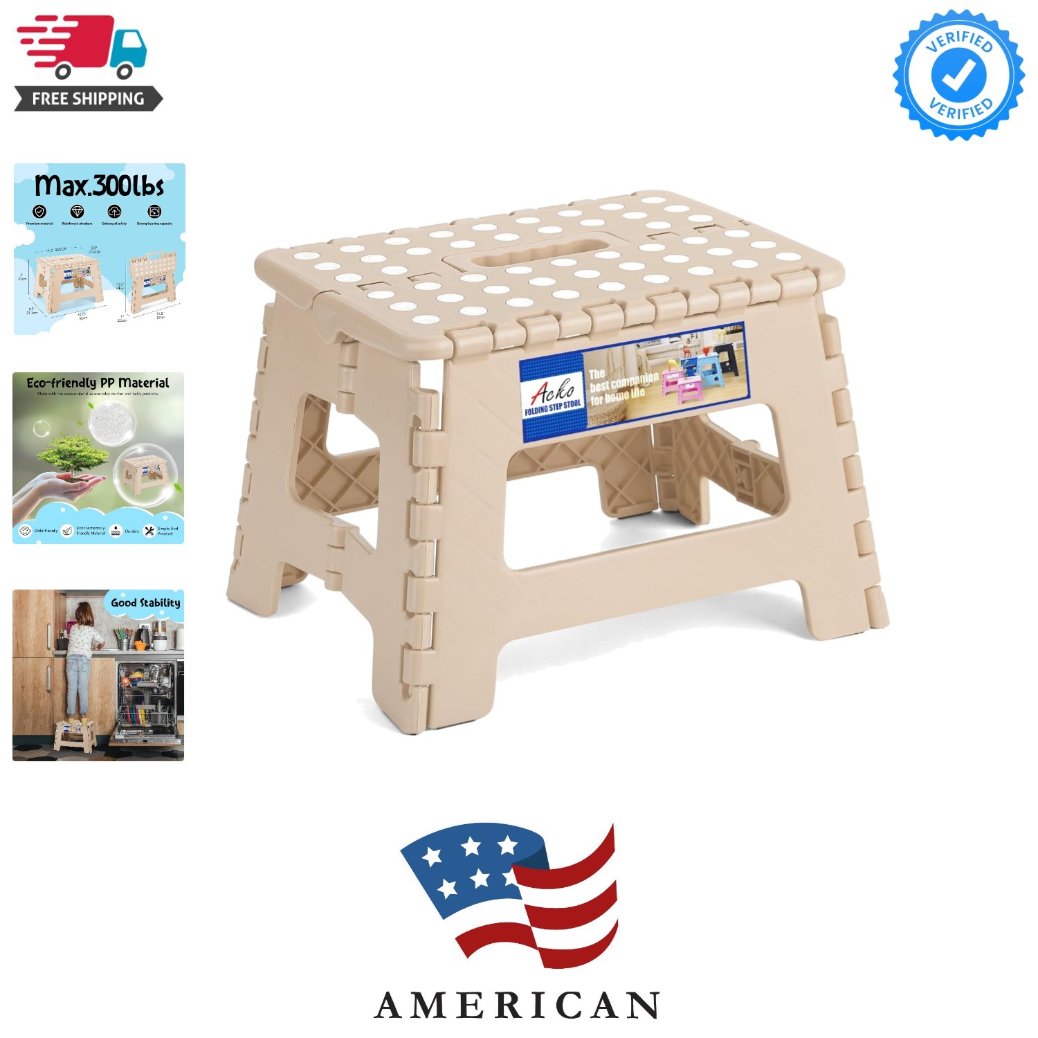 Folding Step Stool 9" Tall, 300Lb Capacity Non-Slip Collapsible Stool Black gallery