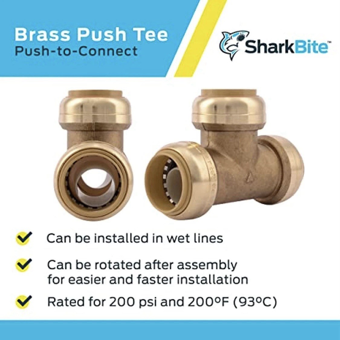 SharkBite 1 Inch Tee, Push to Connect Brass Plumbing Fitting, PEX Pipe, Copper gallery
