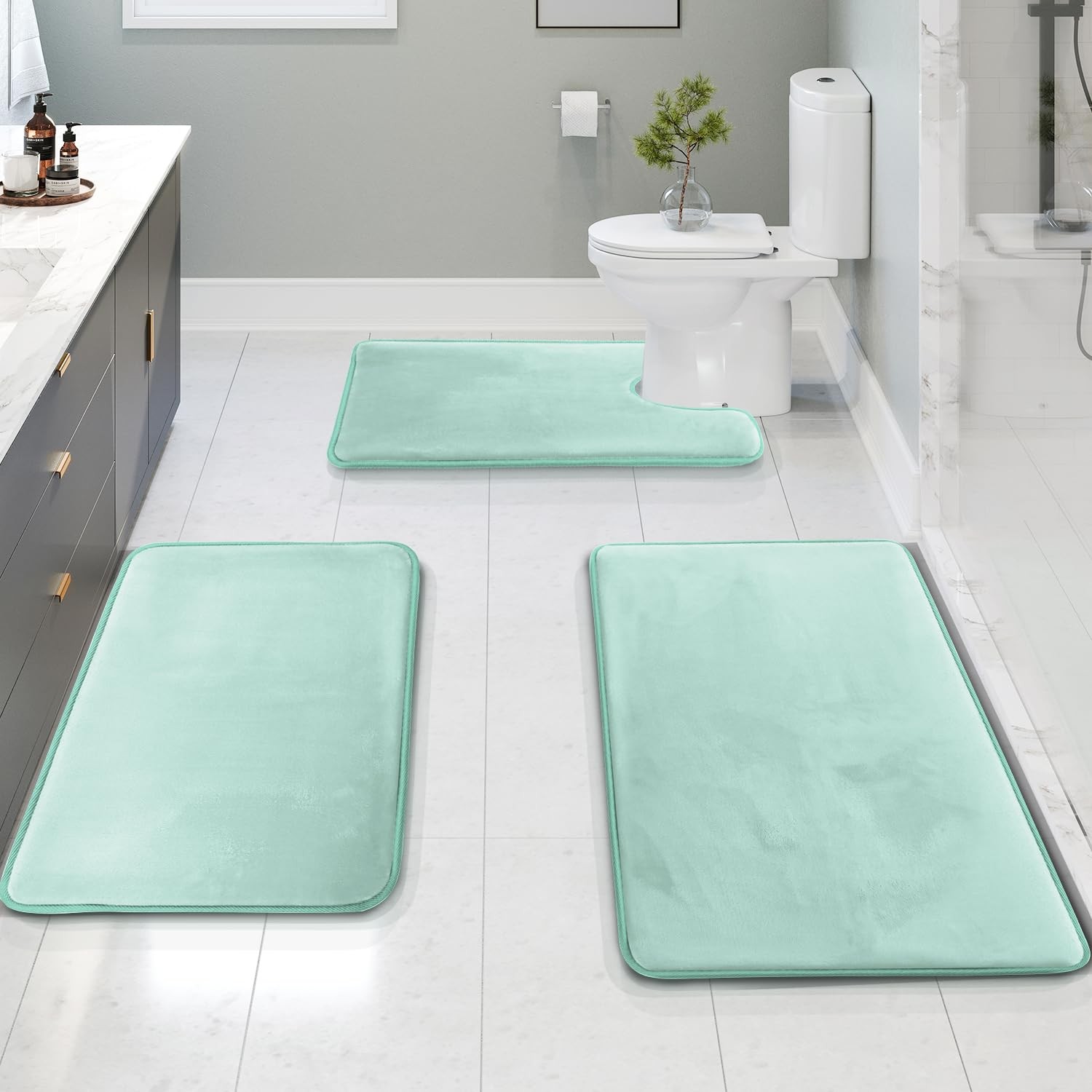 3 Piece Bathroom Rugs Bath Mat Set Velvet Memory Foam Bath Mats for Bathroom ... gallery