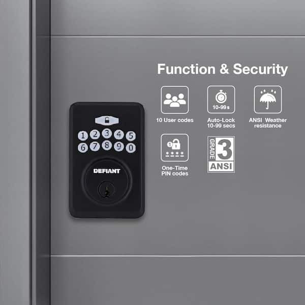 Defiant Electronic Keypad Deadbolt Matte Black Keyless ANSI Grade 3 gallery