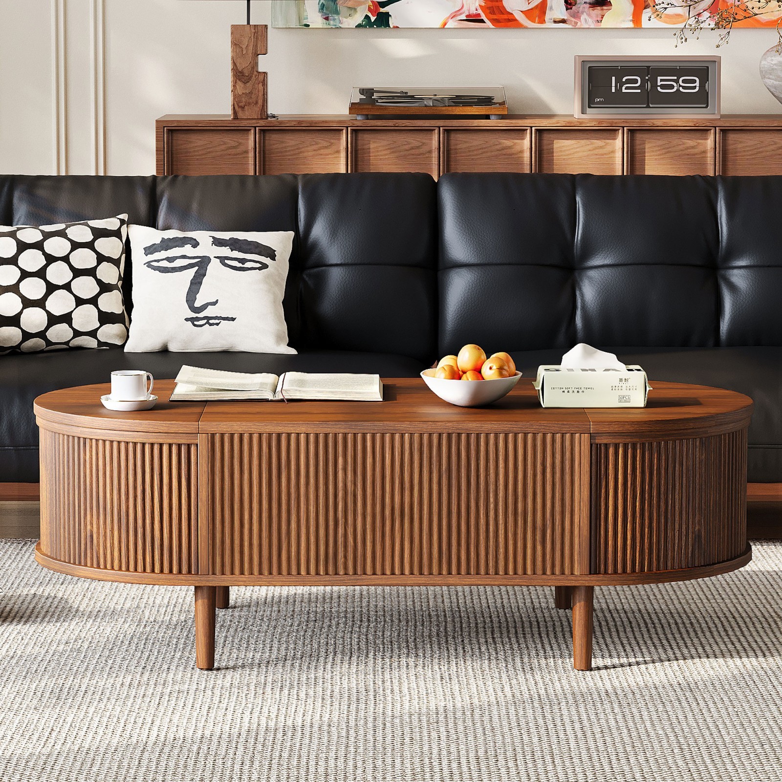 Oval Lift-Top Coffee Table Center Table With Hidden Compartment For Living Room gallery