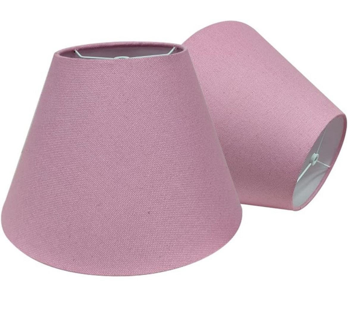 Lamp Shade Double Pink Natural Linen Cone Barrel Hand Craft Medium 7x14x9" gallery