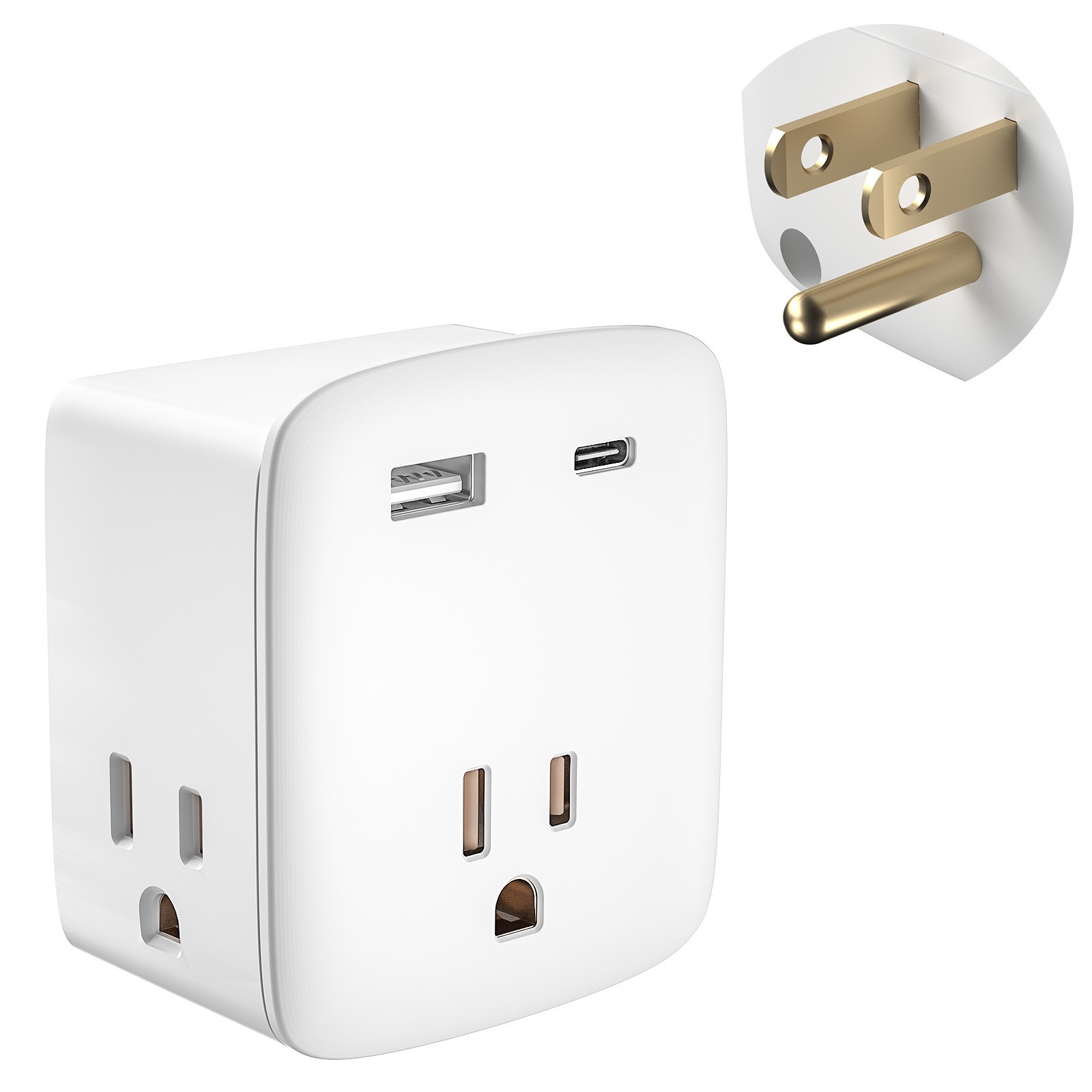 3 Outlet + 2 USB Extender Indoor Grounded AC Power Wall Tap Travel Adapter Plug gallery