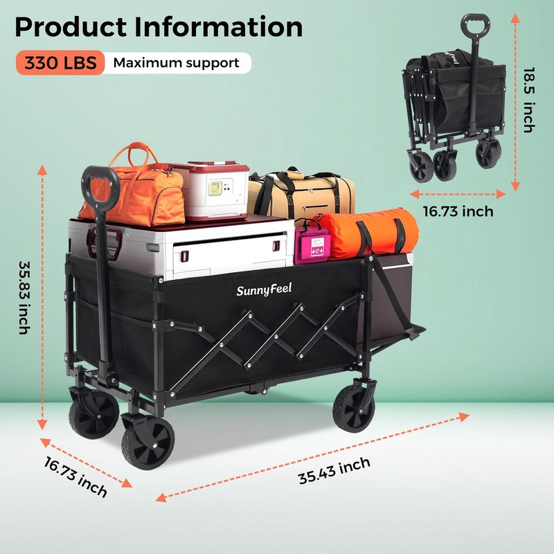330lbs Wagons Carts Foldable with Extended Tailgate,Heavy Duty Collapsible Fo... gallery