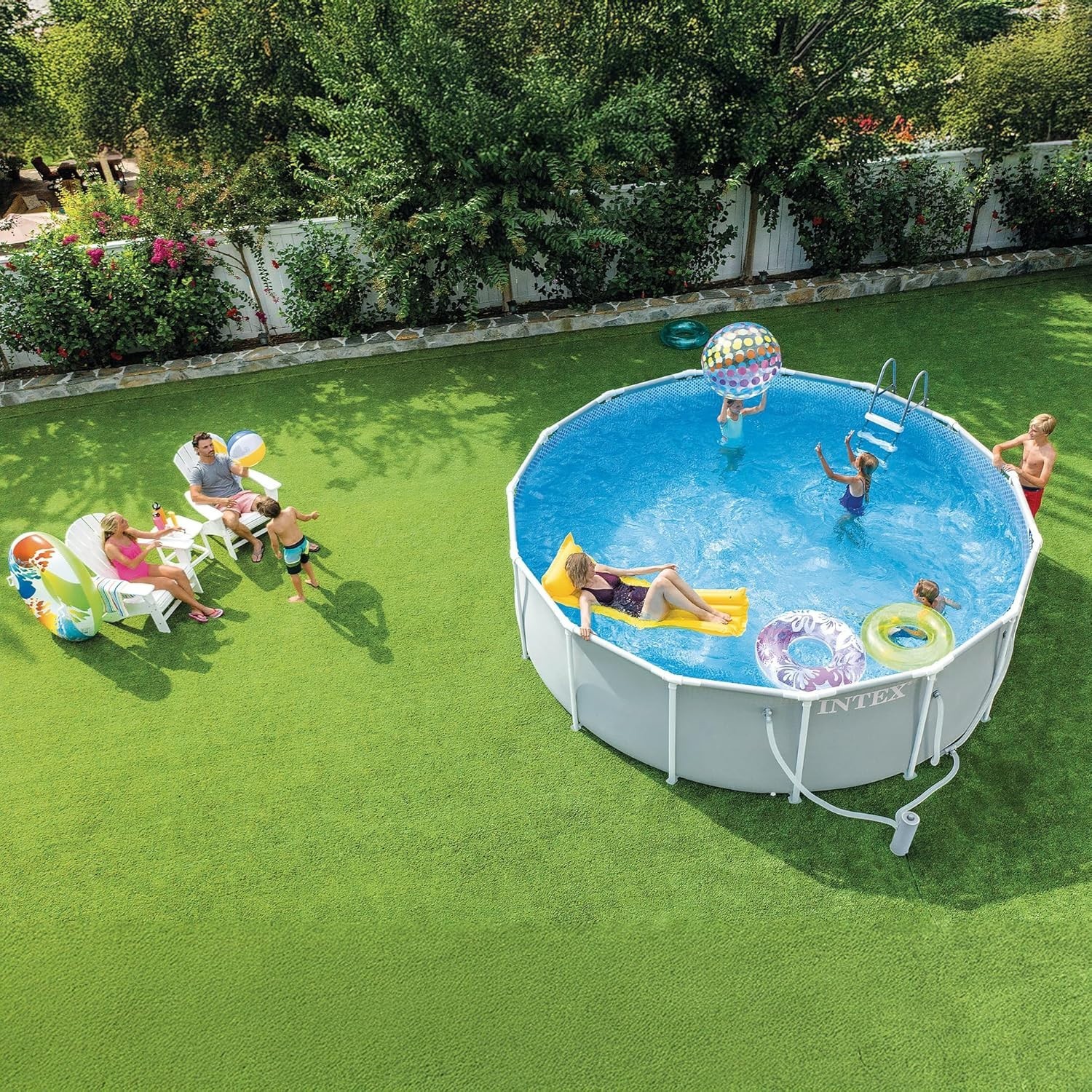 Above Ground Pool Set, 15ft x 48in Prism Frame Round w/ 1000 GPH Pump, Ladder gallery