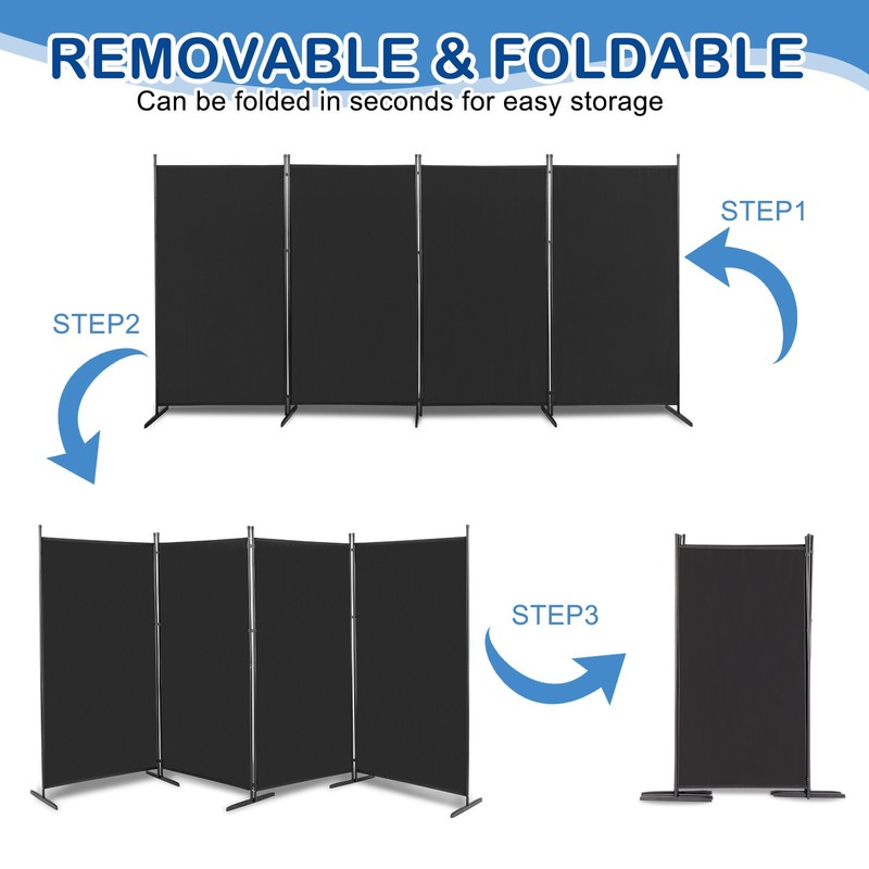 Polyester Fabric Plastic Foot Carbon Steel Frame Foldable Screen Black gallery