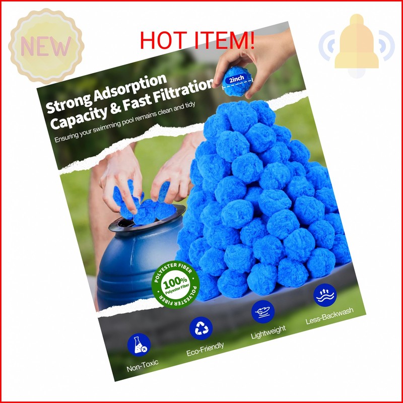 BluClear 3.5 lbs Pool Filter Balls for Sand Pump, Reusable Blue Pool Filter Medi gallery