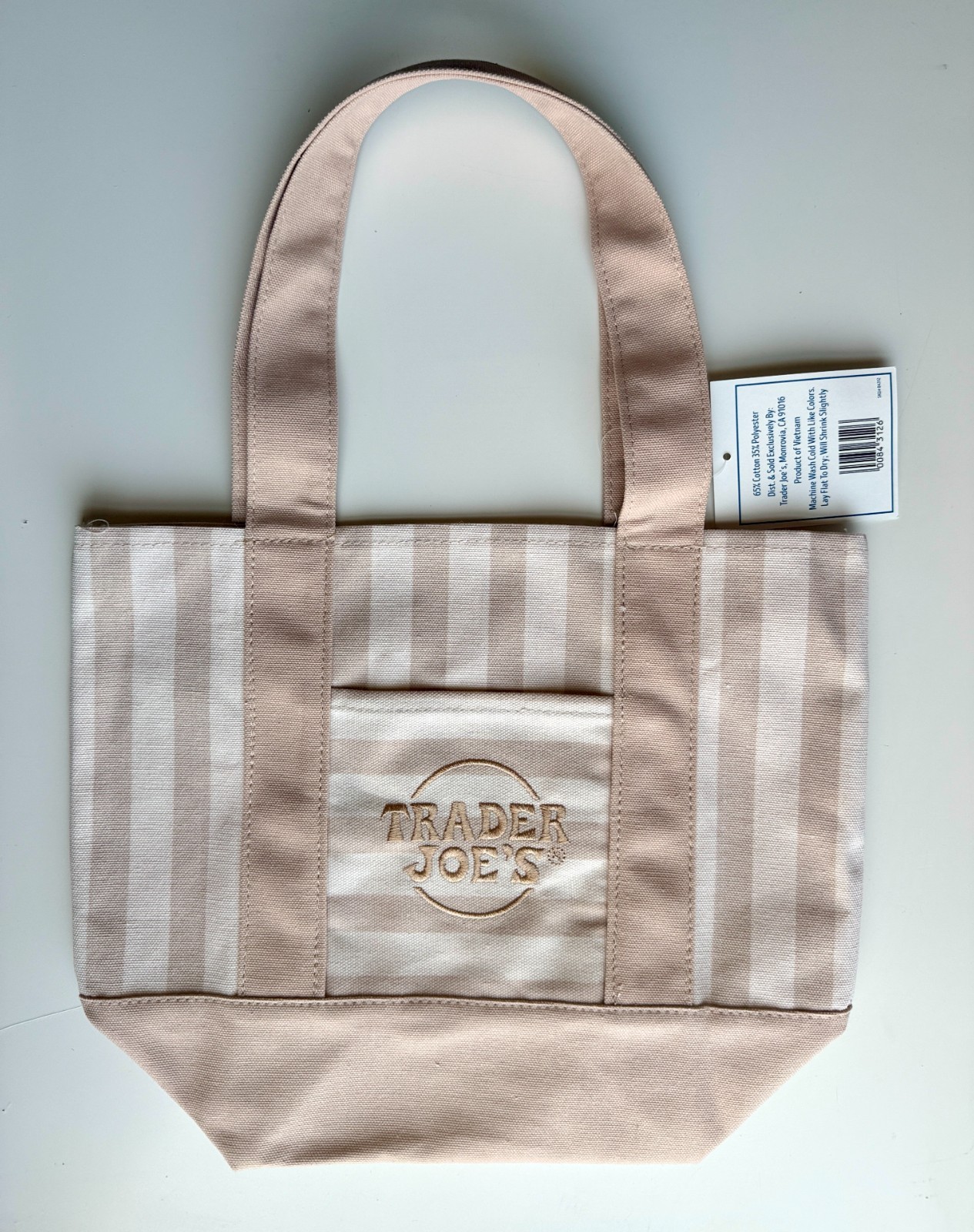 Trader Joe's Striped Mini Canvas Tote Bag - Tan - Summer 2026 Limited Release gallery