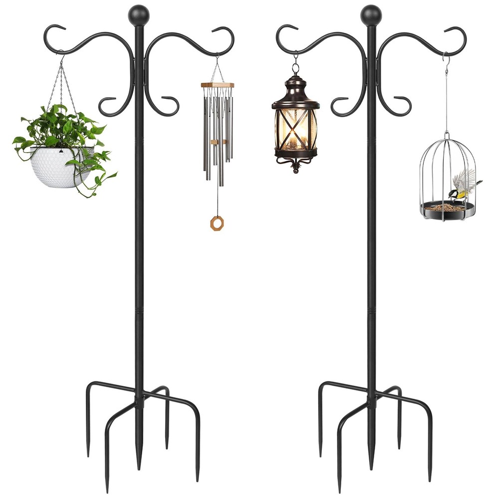 2 Pack 76 Inch Adjustable Double Shepherds Hooks for Outdoor Heavy Duty, Two ...