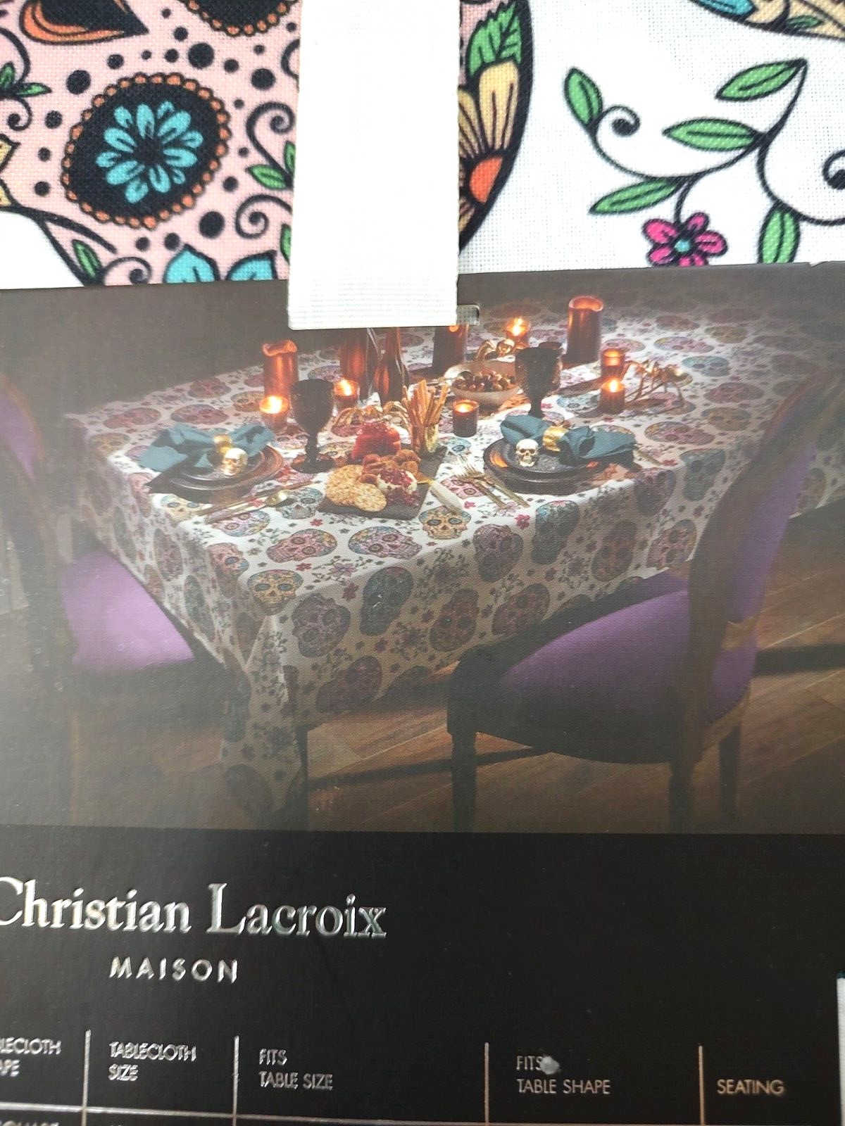 Christian Lacroix Maison Sugar Skull Halloween tablecloth 60 x 120 new gallery