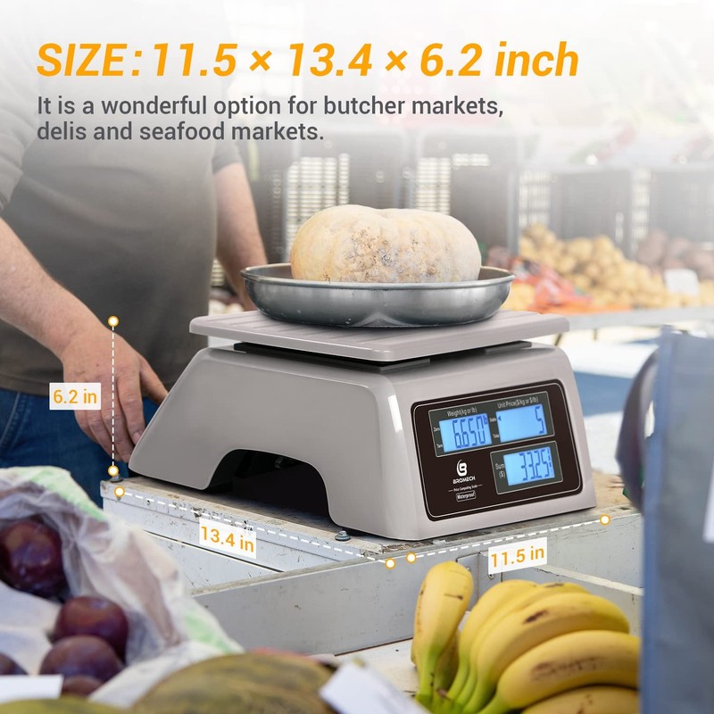 BROMECH Food Scale, Price Computing Scale, IPX7 Waterproof, 66lbs Capacity, Whit gallery