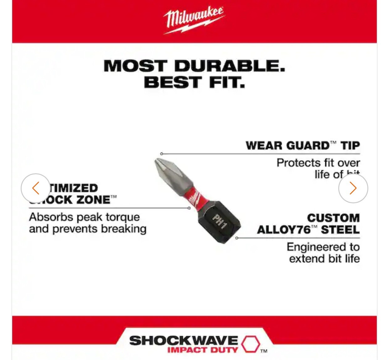 Milwaukee 48-32-4604, Shockwave 1-In. Phillips #2 Steel Impact Bit Set (25-Bits) gallery