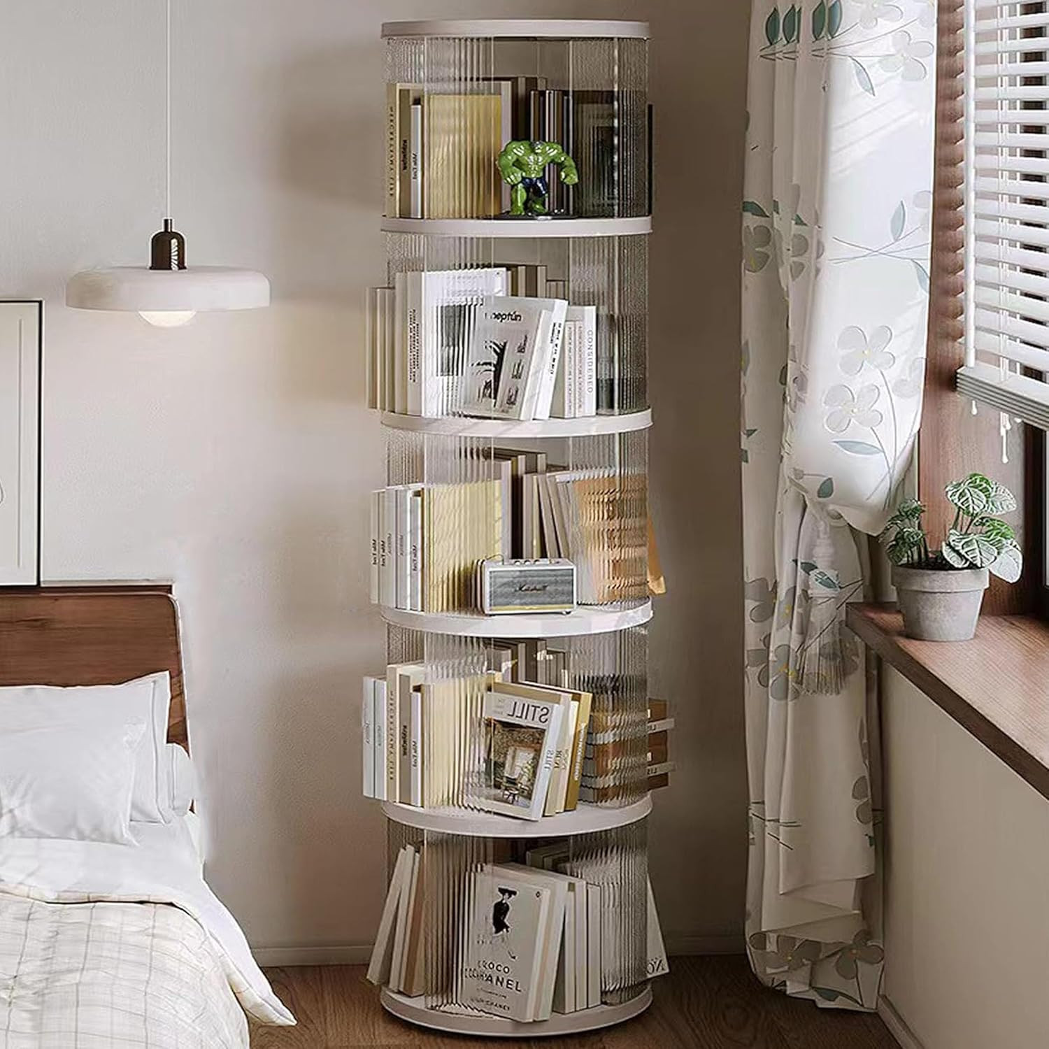 5-Tier Rotating Bookshelf Tower - 66" Space-Saving White Bookcase gallery