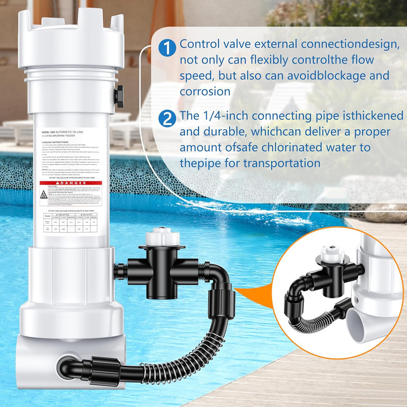 2025 Upgraded 320 Pool Automatic Inline Chlorine/Bromine Feeder Compatible with gallery