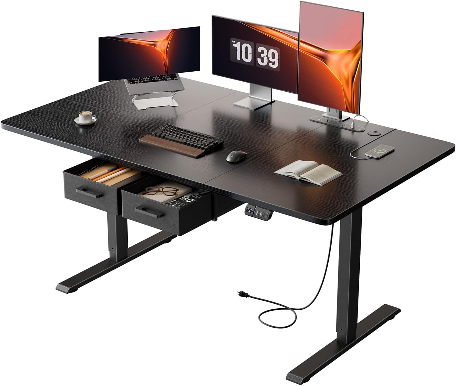 55 inch Electric Standing Desk with Drawers & Outlets, Sit Stand Up Desk gallery