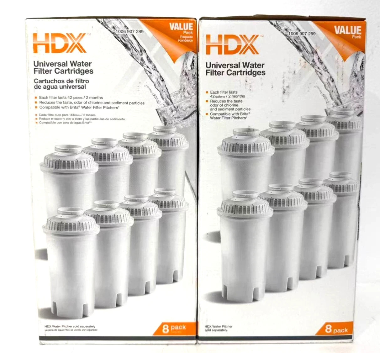 Dual 8-Packs HDX Water Pitcher Replacement Filter Cartridges compatible w/ Brita gallery