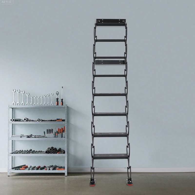 Attic Loft Pull Down Ladder 8 Step Wall Mounted Folding Loft Ladder Stairs Black gallery