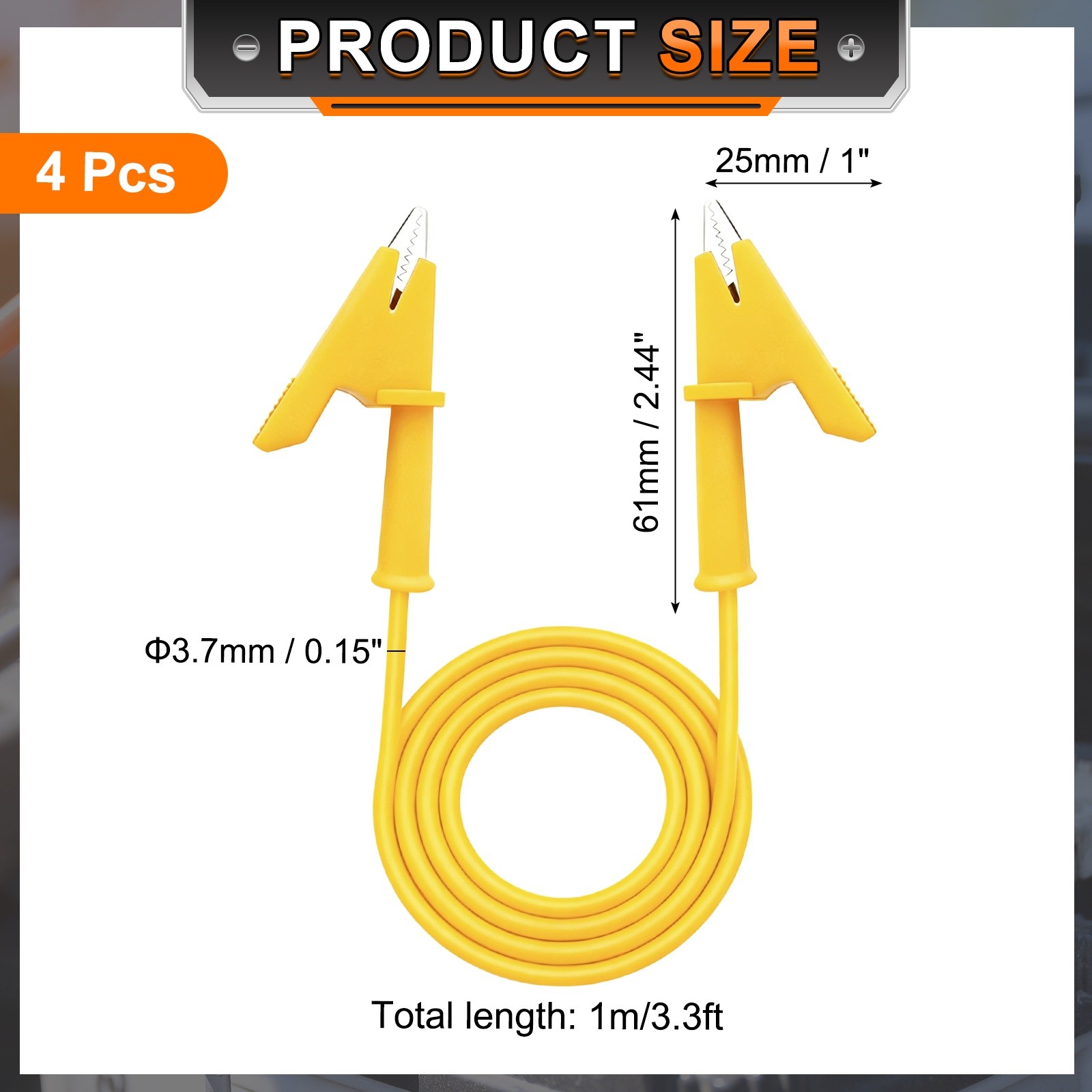 4 Piece Double End Crocodile Pliers, for Testing, 15A, 1m/3.28ft, Yellow gallery