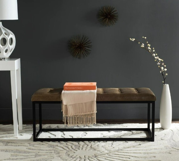 48x18 Tan Black Entry Way Bench Rectangular Seat Stool Faux Leather Tufted Hall gallery