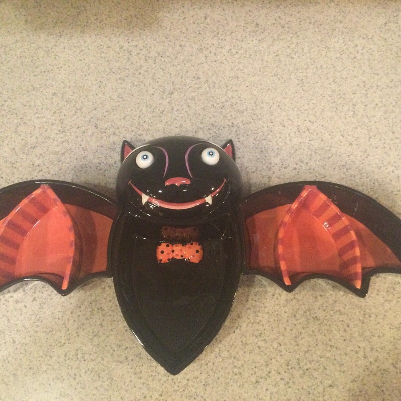 Halloween Black Bat Spreading Wings Divided Dish Candy Hors d’oeuvres Dept 56 gallery
