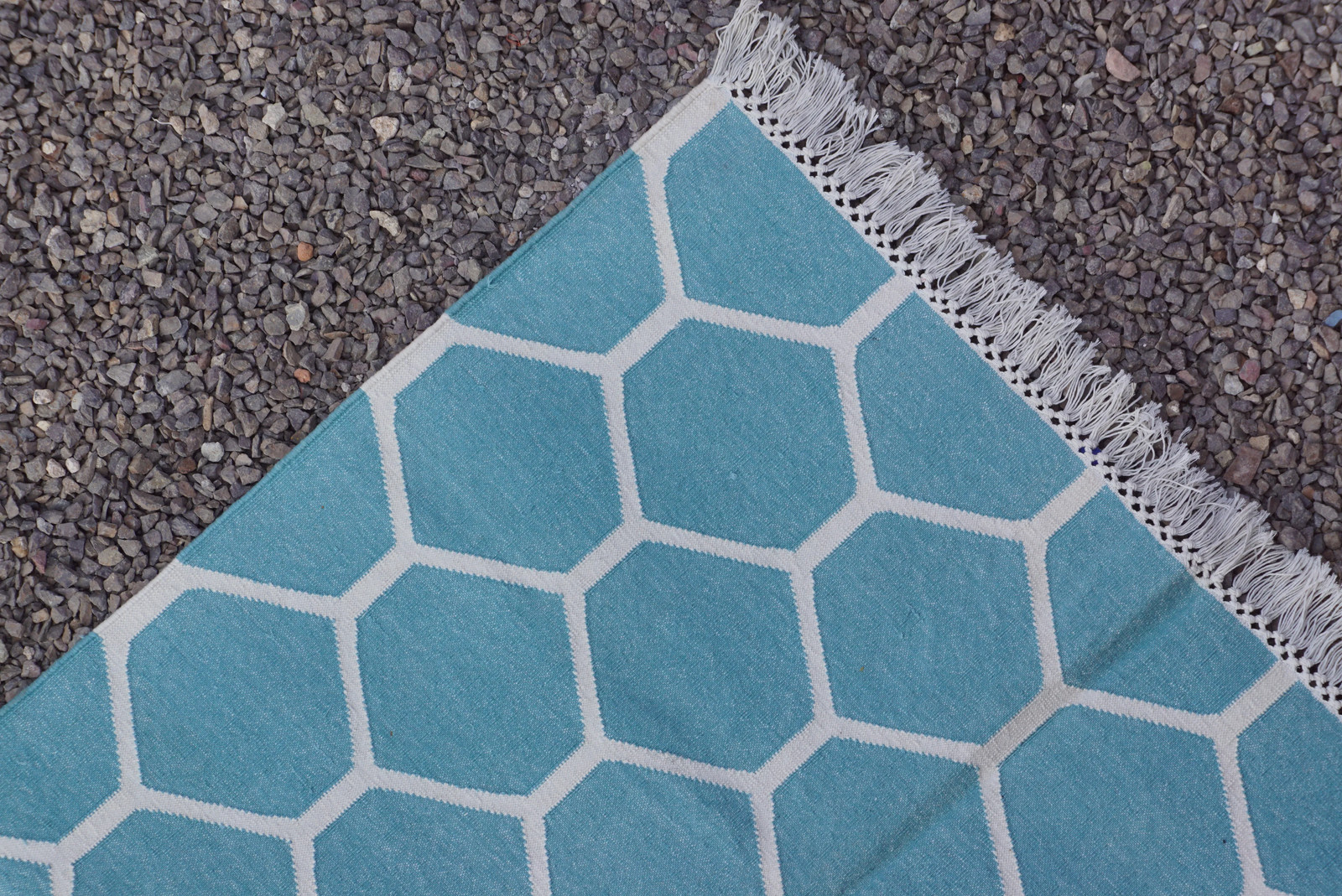 Rugmoda Cotton Blue Geometric Honeycomb 3x5 ft Area Rug for Living Room Rug gallery