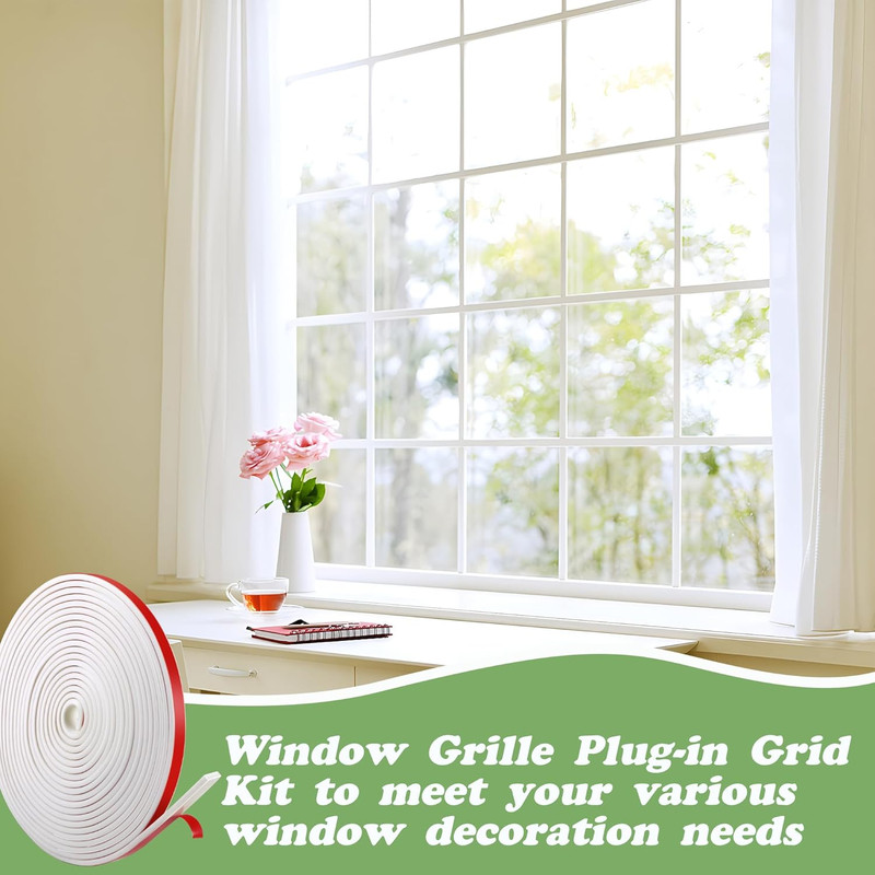 66 Ft Window Grille Inserts Grid Kit- PVC Self-Adhesive Window Trim Molding- Fle gallery