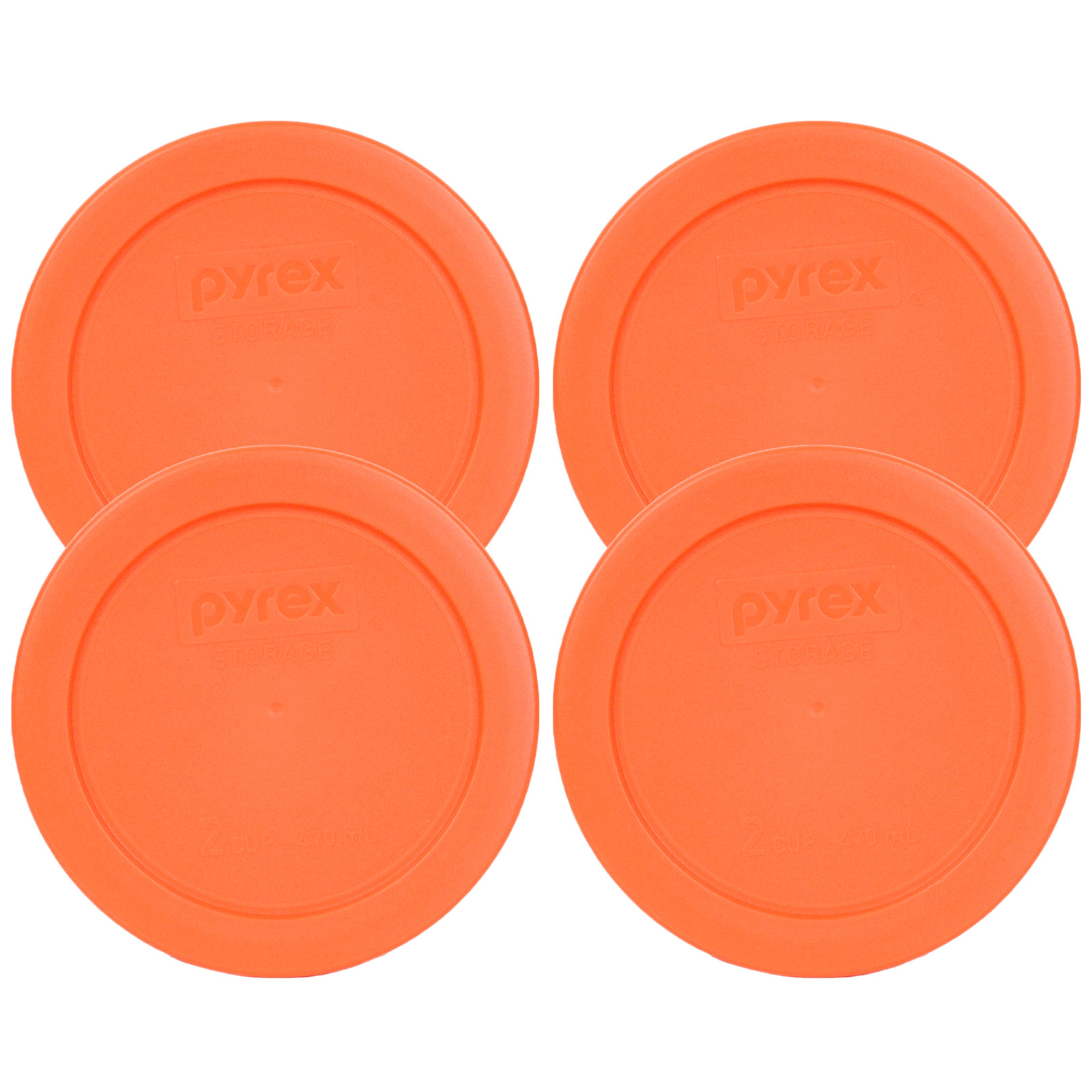 Pyrex 7200-PC Round 2 Cup 5" Storage Lid Orange 4 Pack for Glass Bowl New gallery