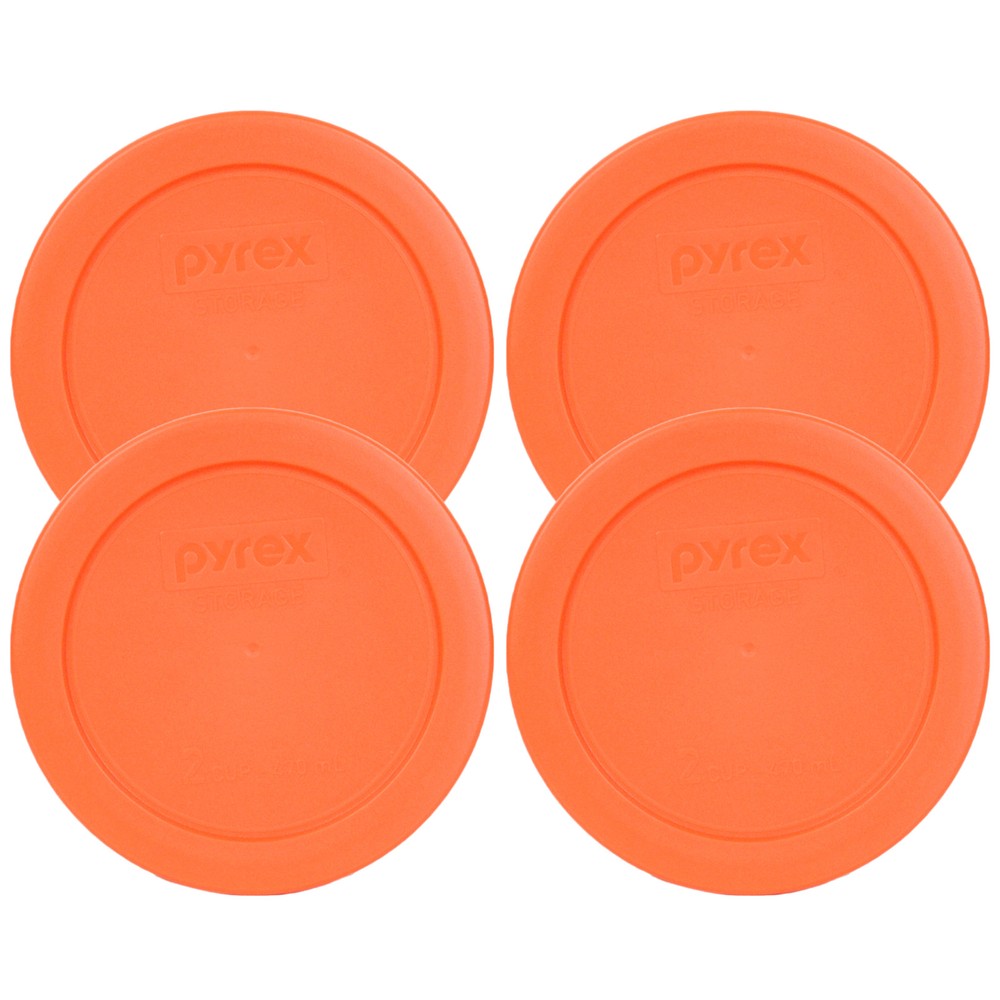 Pyrex 7200-PC Round 2 Cup 5" Storage Lid Orange 4 Pack for Glass Bowl New