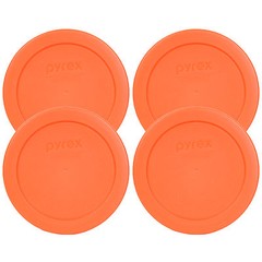 Pyrex 7200-PC Round 2 Cup 5″ Storage Lid Orange 4 Pack for Glass Bowl New