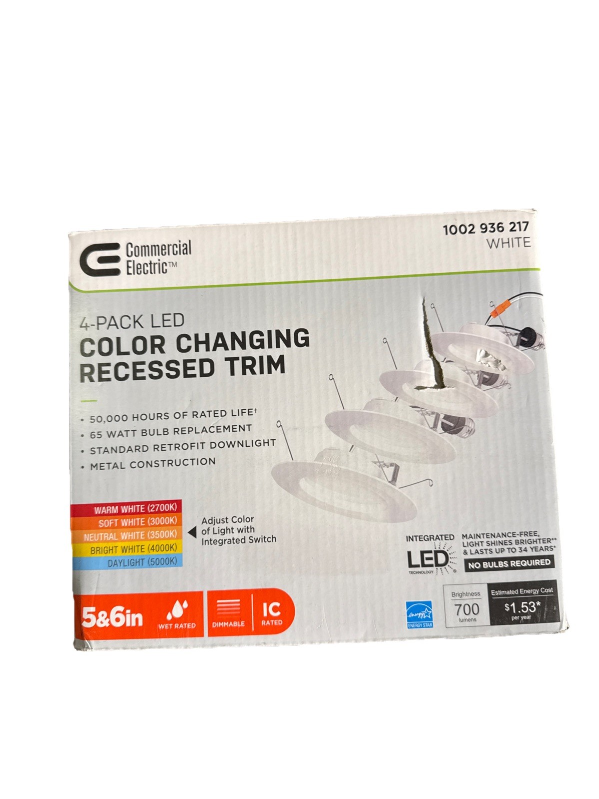 CE 5/6 in. Integrated LED Recessed Retrofit Light Trim Selectable Color (4-Pack) gallery