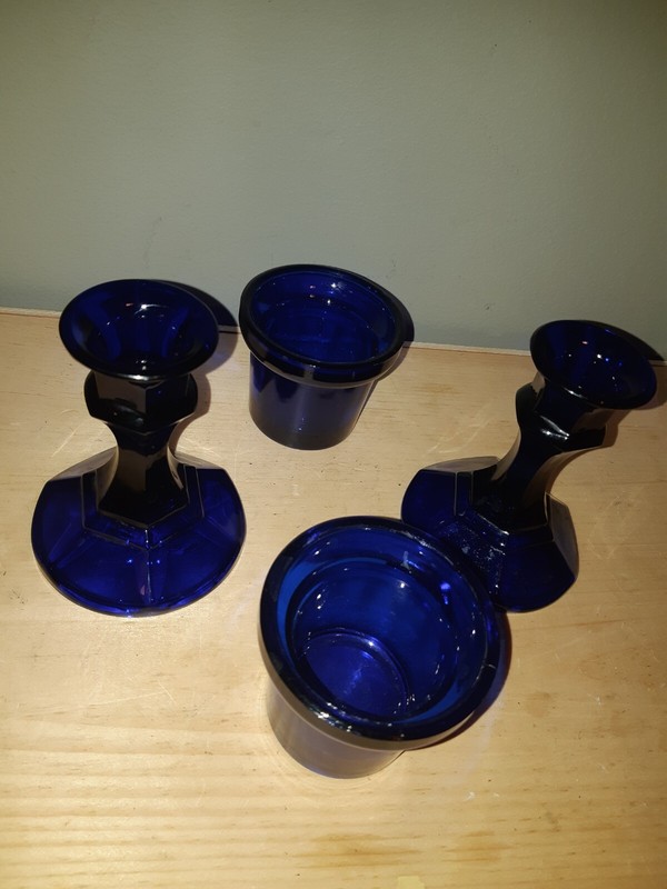Cobalt Blue Pair Candlesticks Tea Light Holders gallery