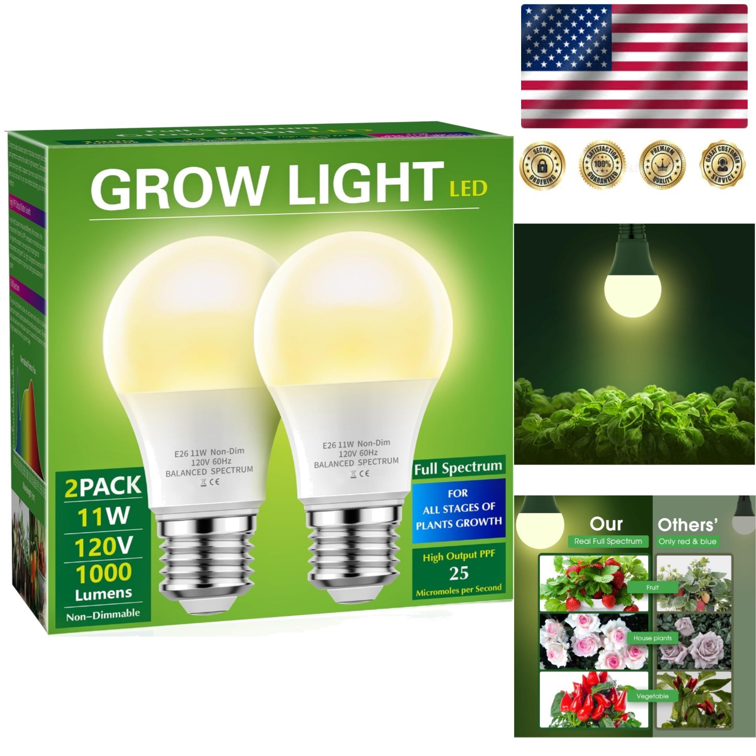 A19 Full Spectrum LED Grow Light Bulbs E26, 1000LM - 11W Energy Saver 2-Pack gallery