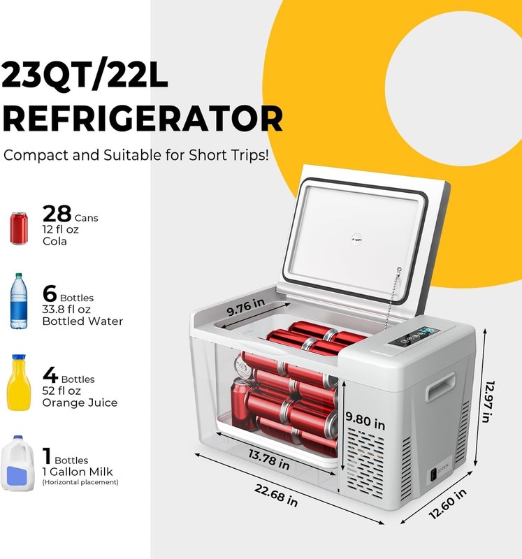 BougeRV 23 Quart Car Refrigerator Compressor Cooling (22L) 12/24V DC 110-240V AC gallery